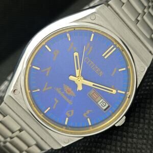 Vintage 1984 Citizen Automatic Mens Silver Watch W/daydate & Gold accents